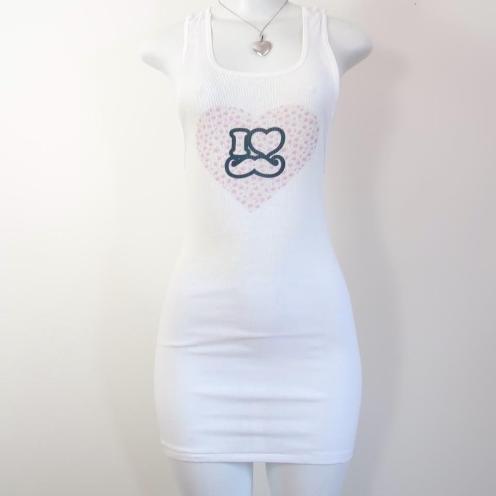 y2k mustache heart ribbed tank dress tumblr core